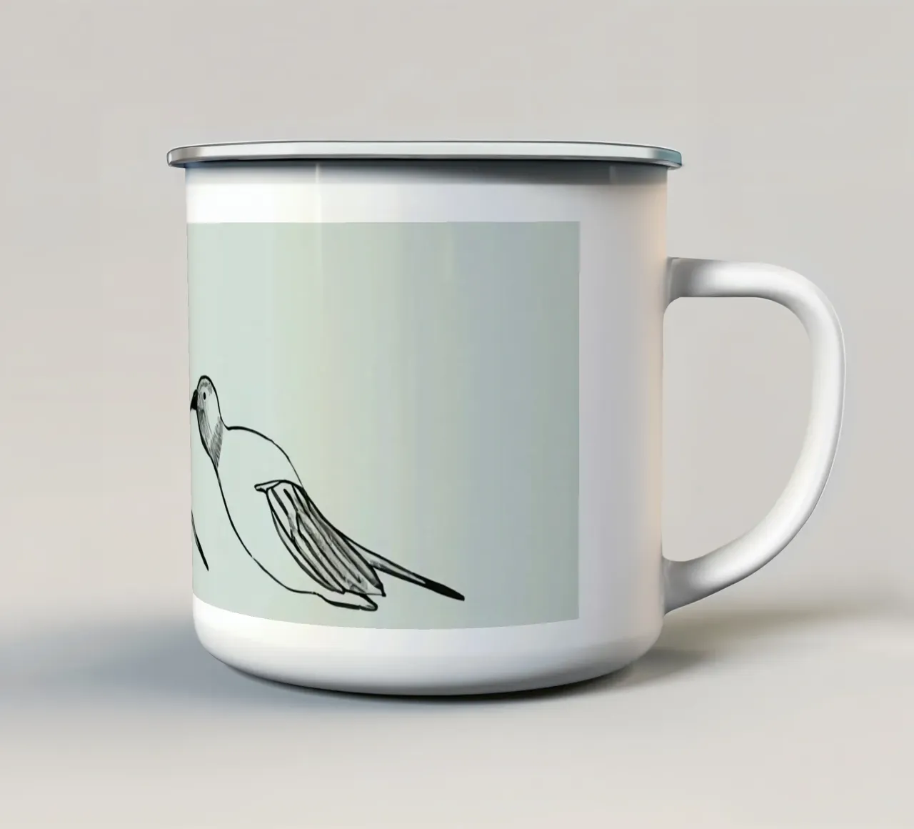 Illustrazioni disegnate a mano di due uccelli che volano sulla calce tazza in smalto da DesignDoodle