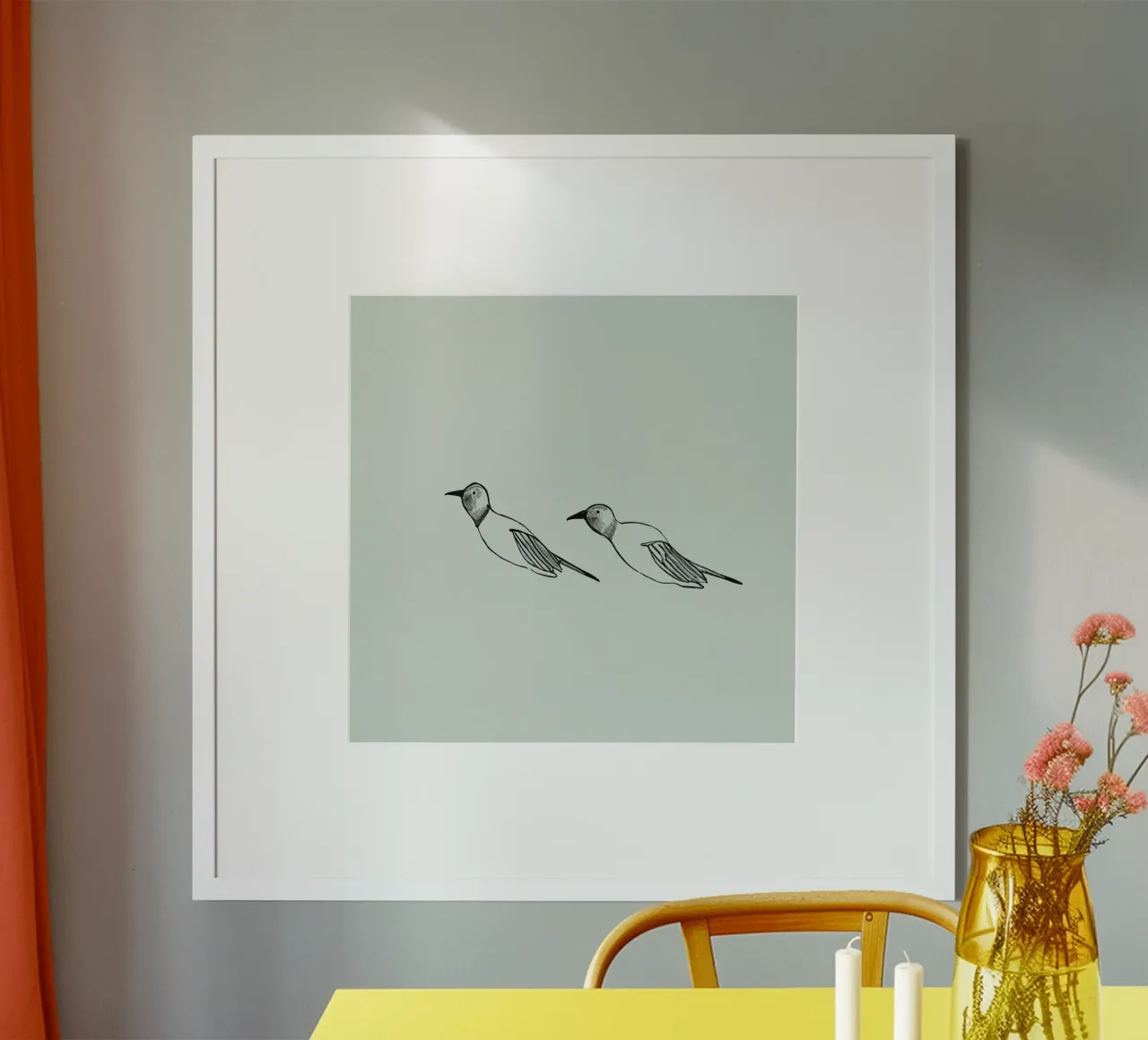Illustrazioni disegnate a mano di due uccelli che volano sulla calce poster da DesignDoodle