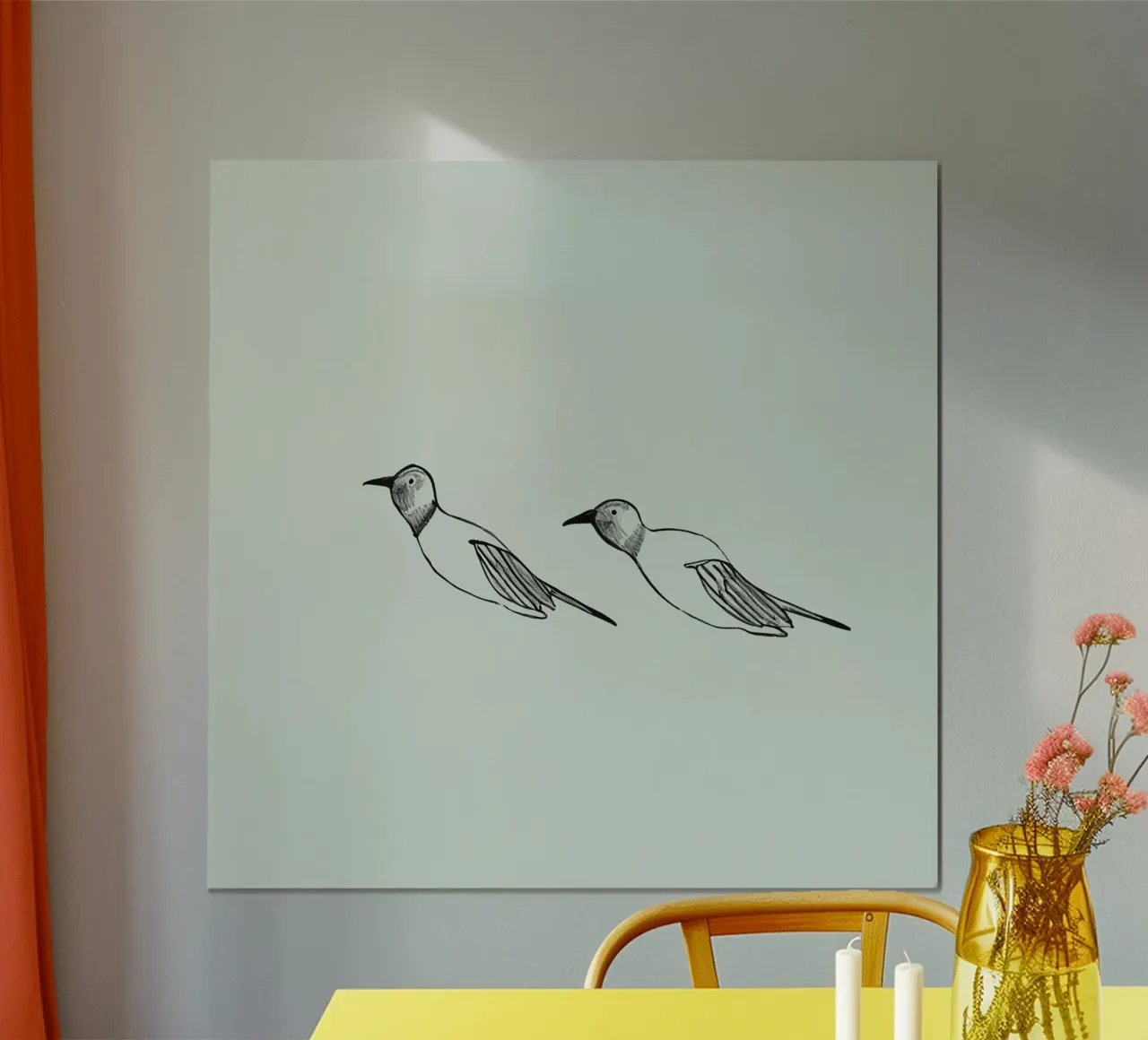 Illustrazioni disegnate a mano di due uccelli che volano sulla calce poster da DesignDoodle
