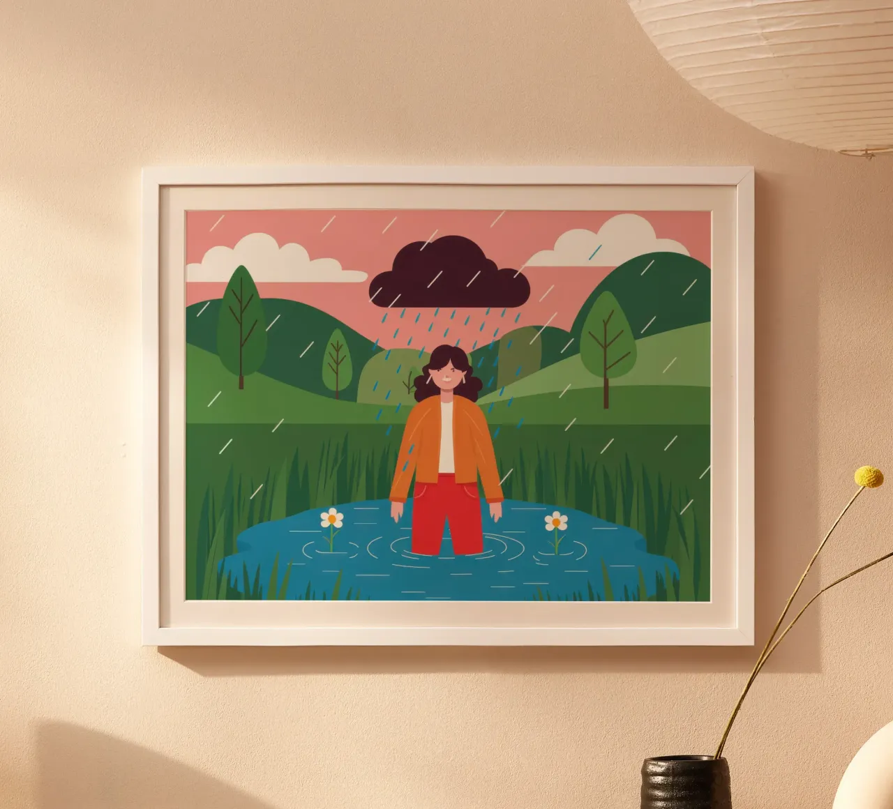 Guadare sotto la pioggia poster con telaio in plastica da Flock Reverie