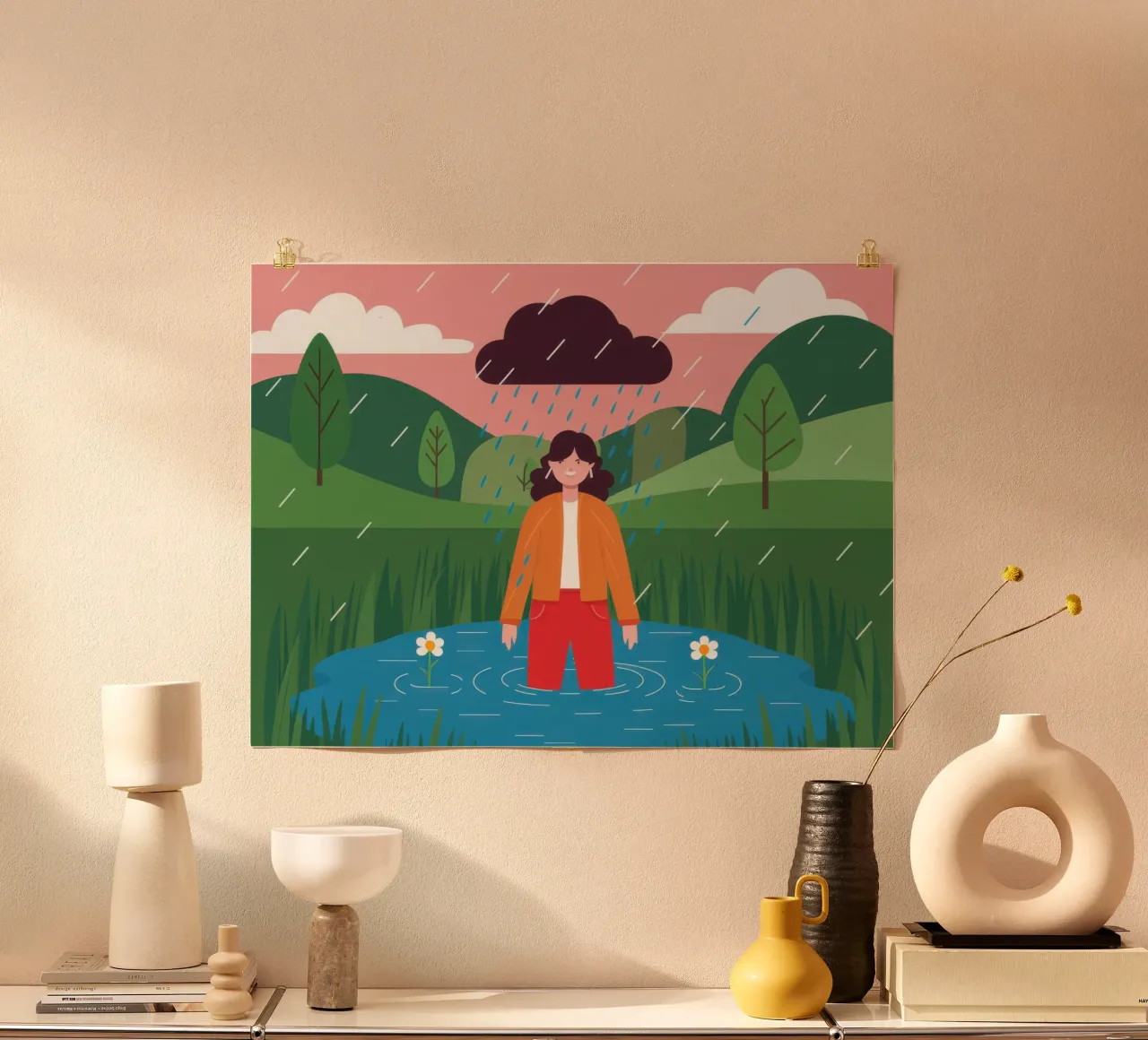 Guadare sotto la pioggia poster con telaio in plastica da Flock Reverie