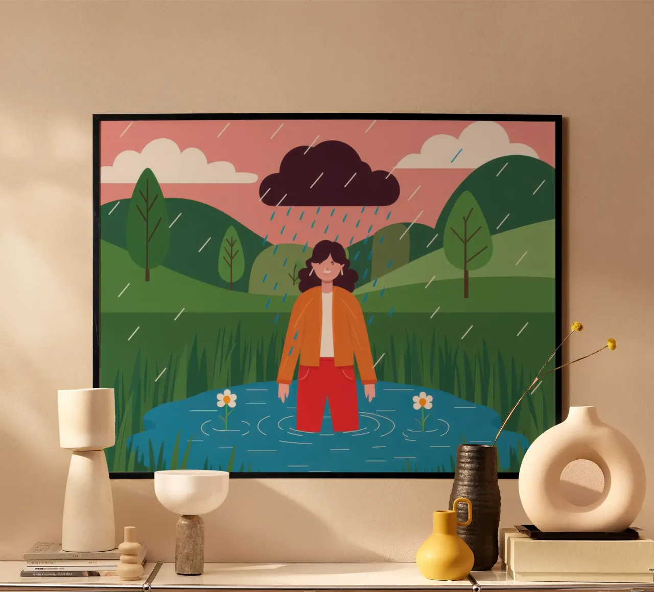 Guadare sotto la pioggia poster con telaio in plastica da Flock Reverie