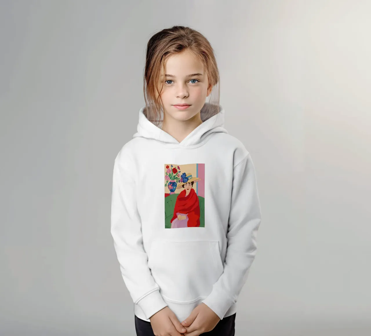 Woman in Red Serape kids hoodie by Veil Maya