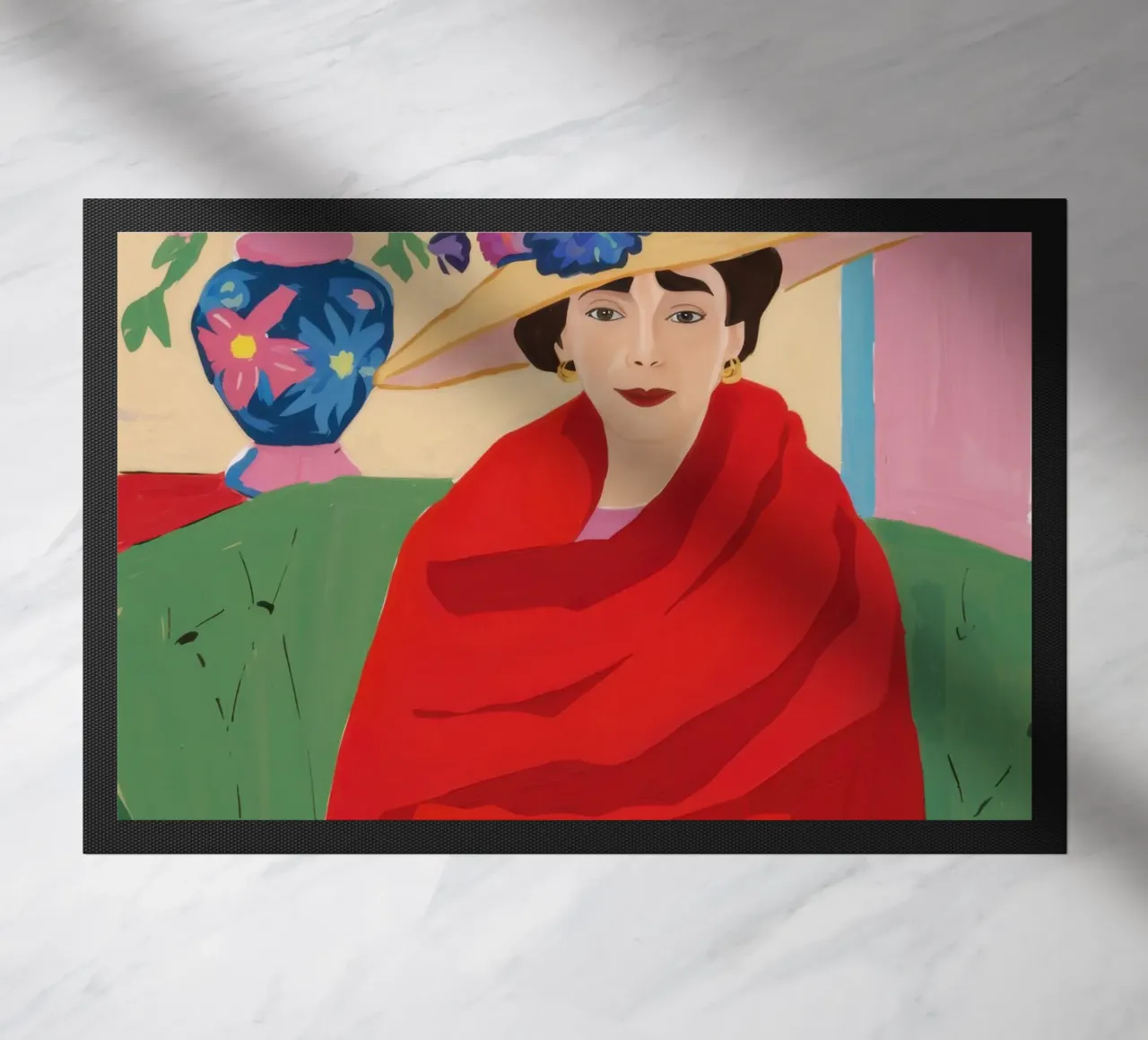 Donna in serape rosso zerbino da Veil Maya