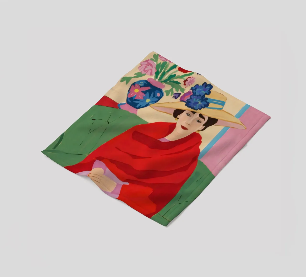 Donna in serape rosso coperta in pile da Veil Maya