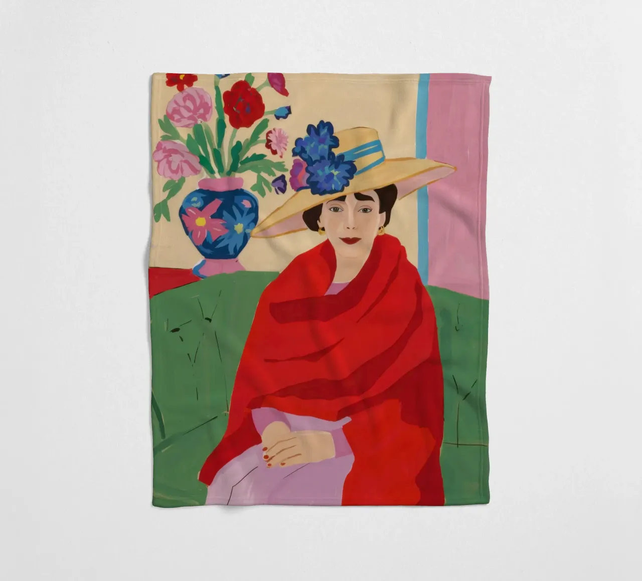 Donna in serape rosso coperta in pile da Veil Maya