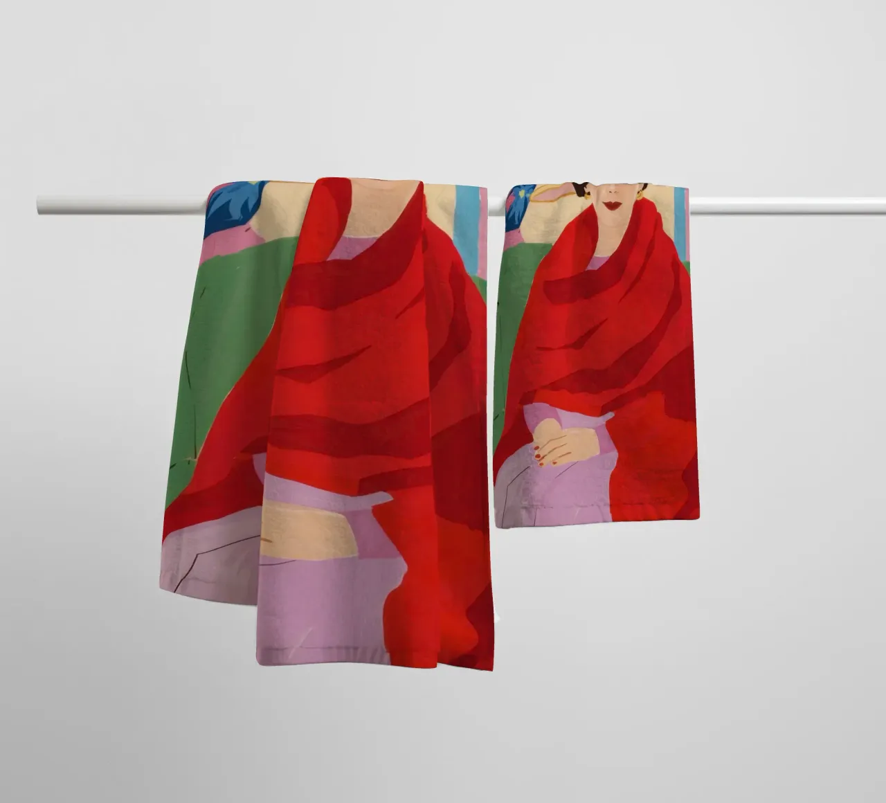 Donna in serape rosso asciugamano da bagno da Veil Maya