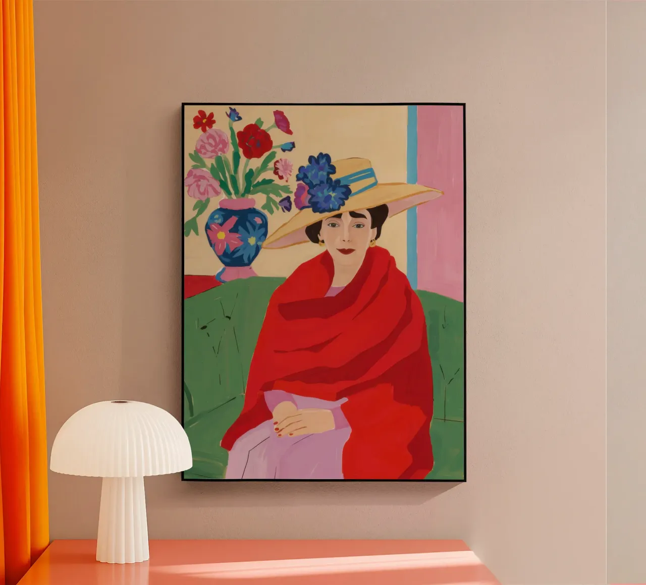 Woman in Red Serape acrylic glass by Veil Maya