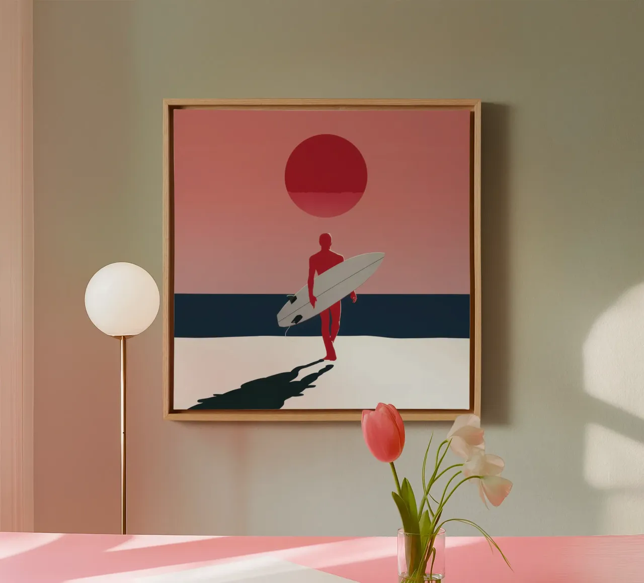 Solitude at Sunset Surf canvas with Floater frame by Veil Maya