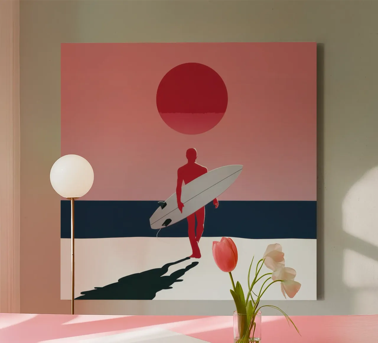 Solitude at Sunset Surf canvas with Floater frame by Veil Maya