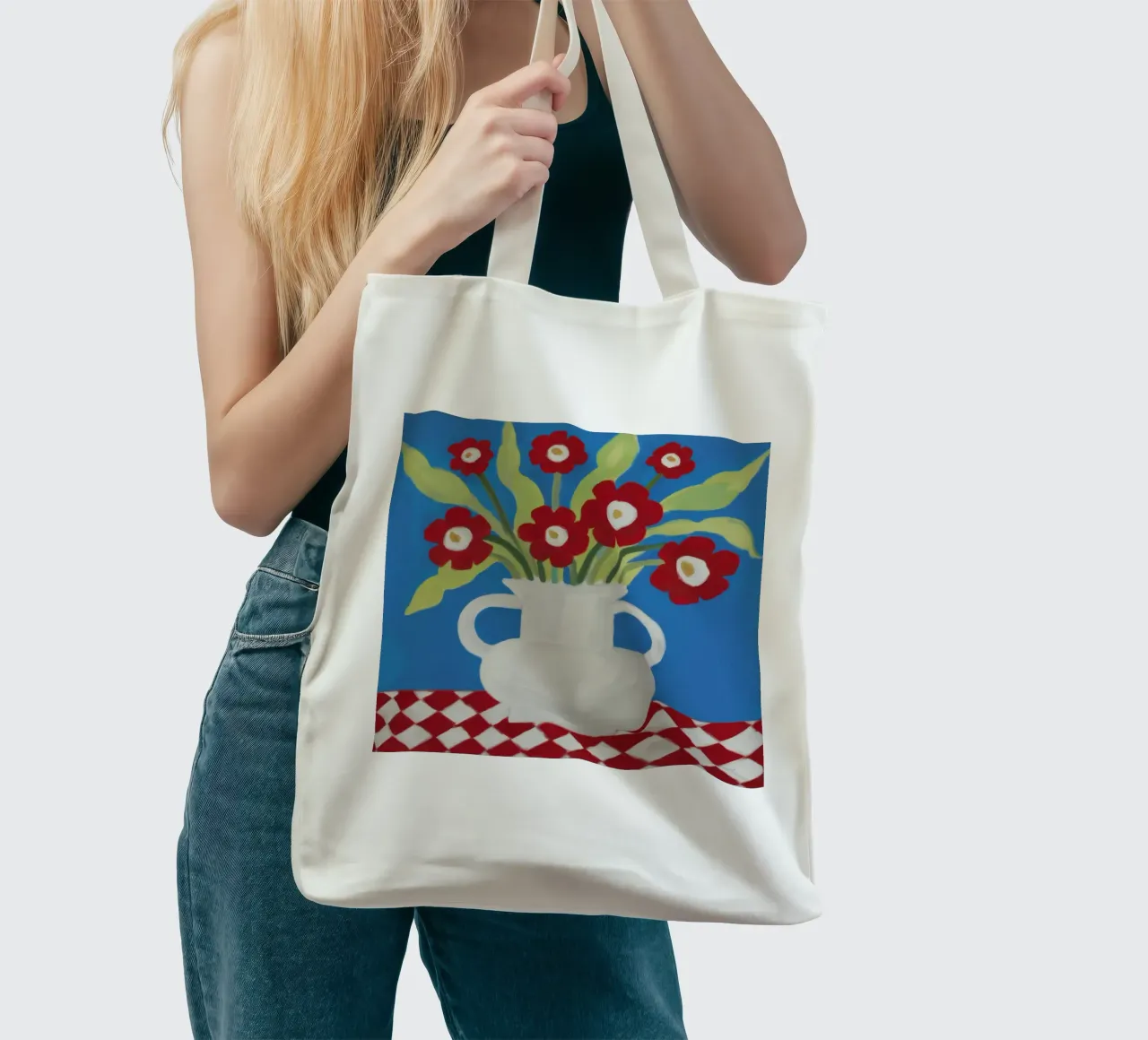 Vaso di papaveri a scacchi borsa in juta da Bring Haven