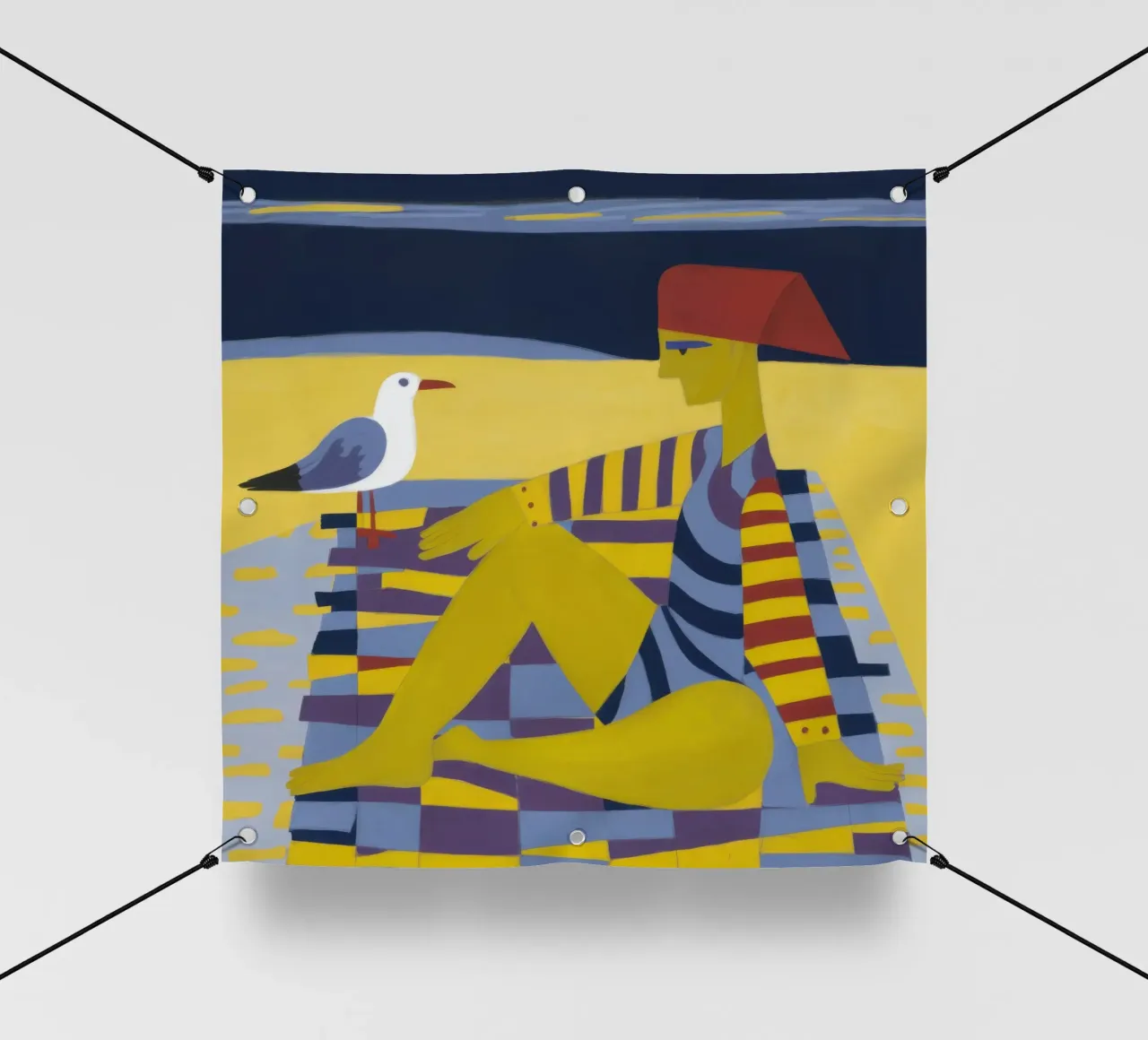 Sole a scacchi in riva al mare telo in pvc da Prism Ritual