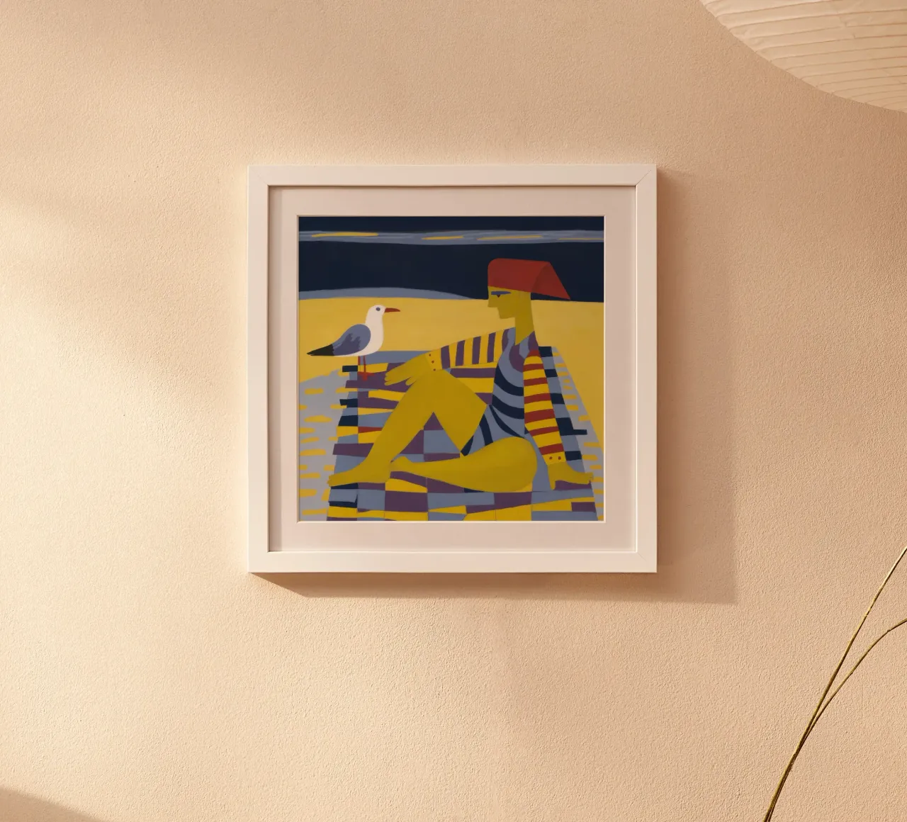 Sole a scacchi in riva al mare poster con telaio in legno da Prism Ritual