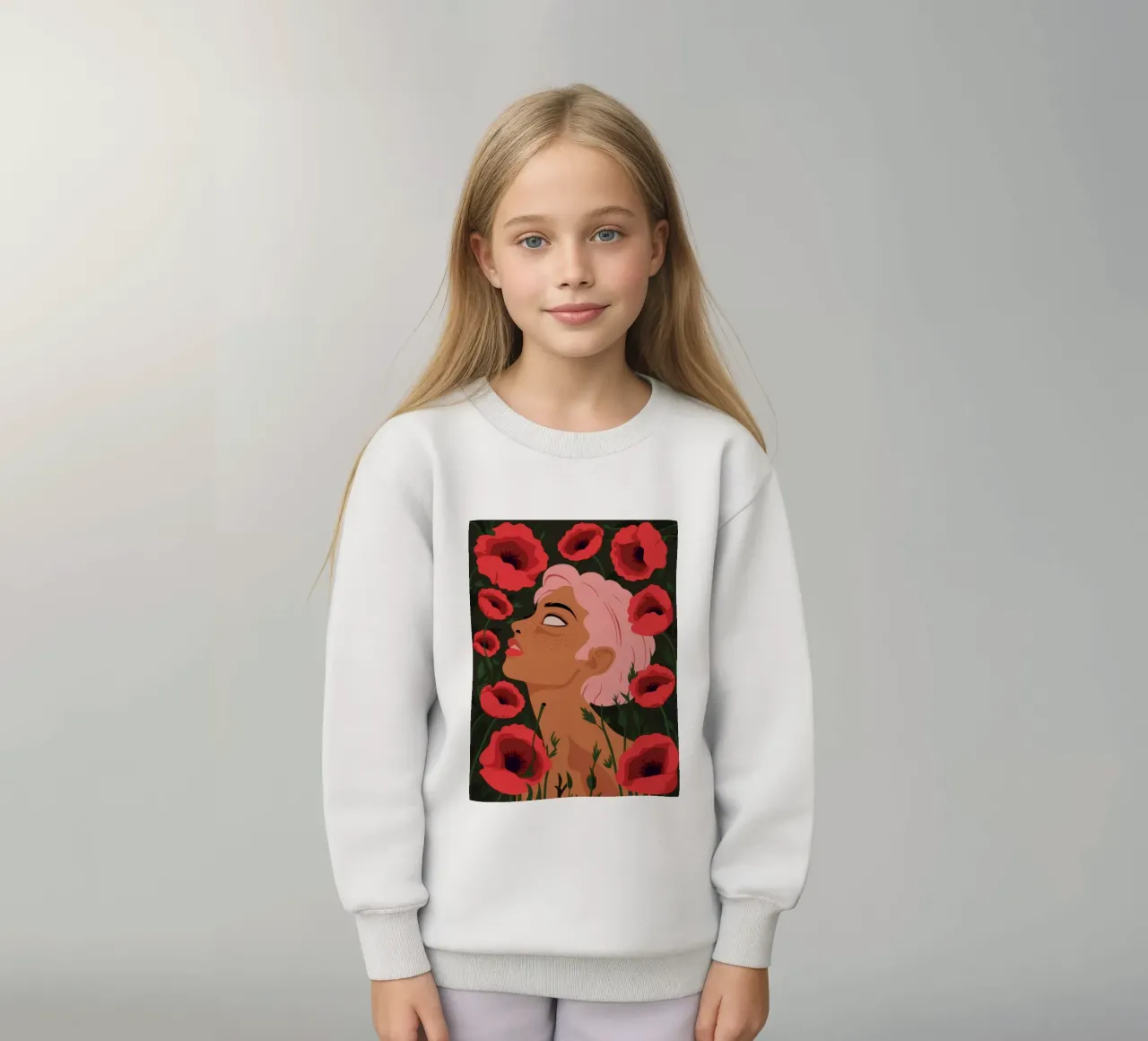 Crimson Poppy Muse kids sweatshirt by Solar Paint