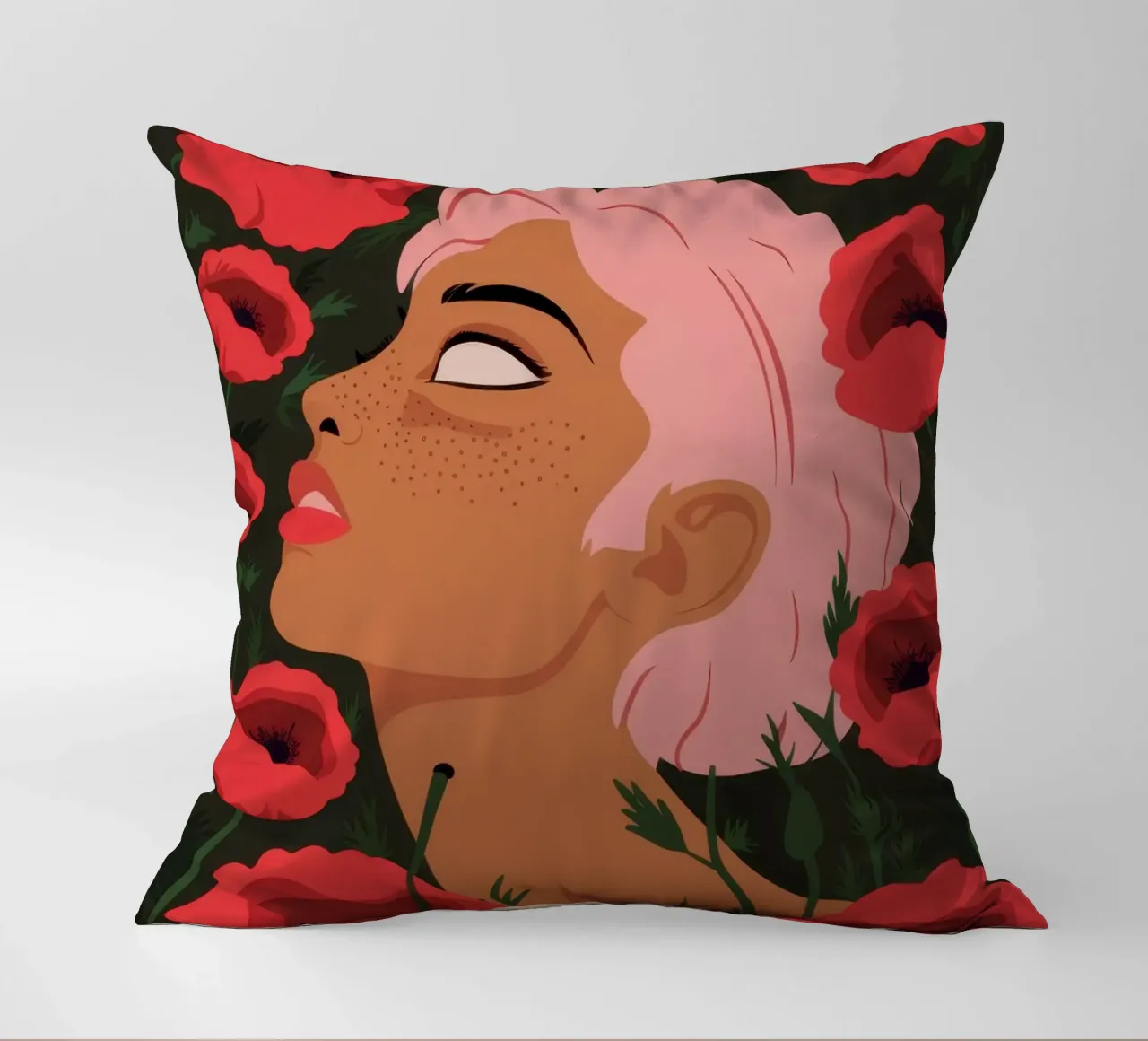 Crimson Poppy Muse decorative cushion by Solar Paint