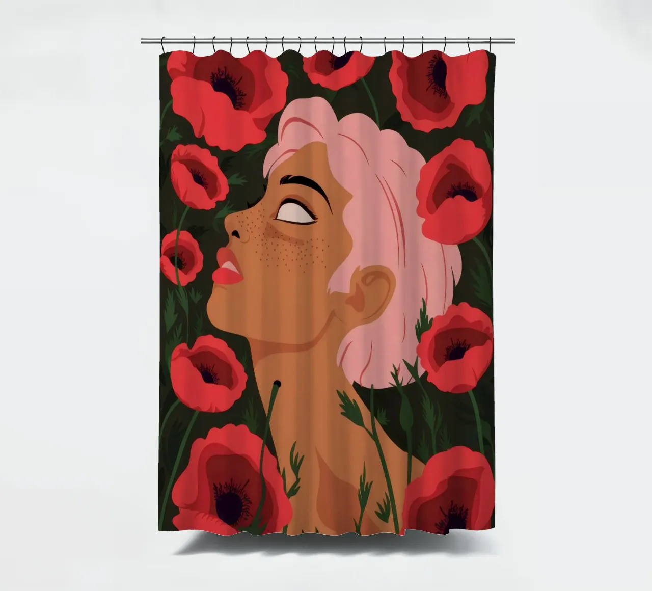 Crimson Poppy Muse shower curtain by Solar Paint