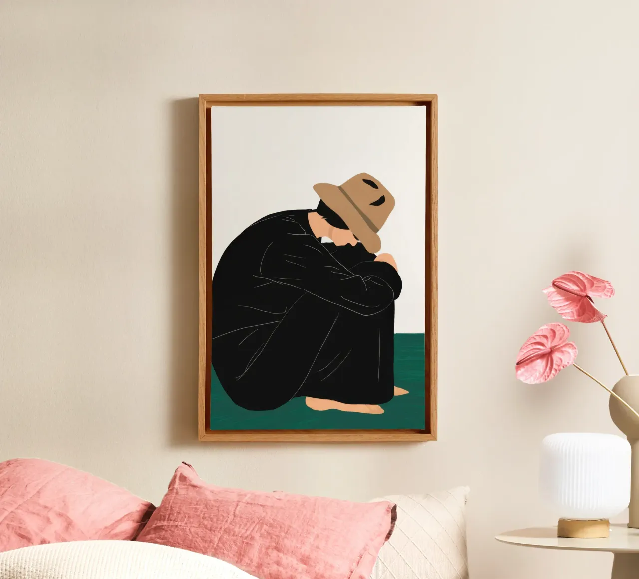 Traurig sitzende Einsamkeit Leinwand mit Schattenfugenrahmen von Bring Haven