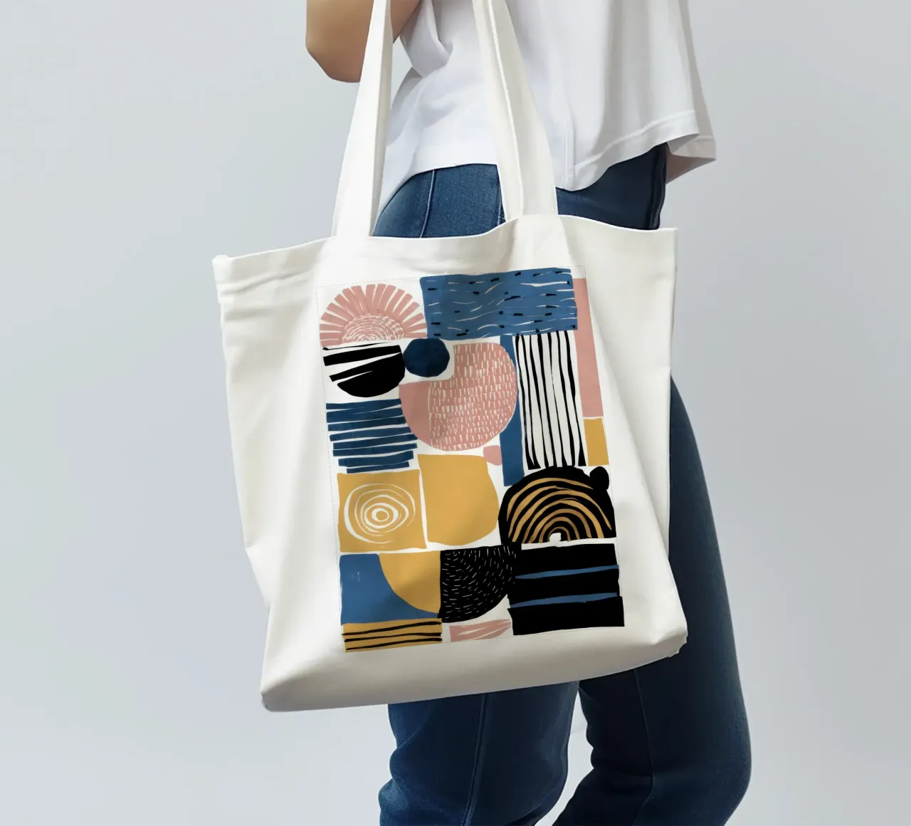 Abstract raster met structuur jute draagtas van Bring Haven