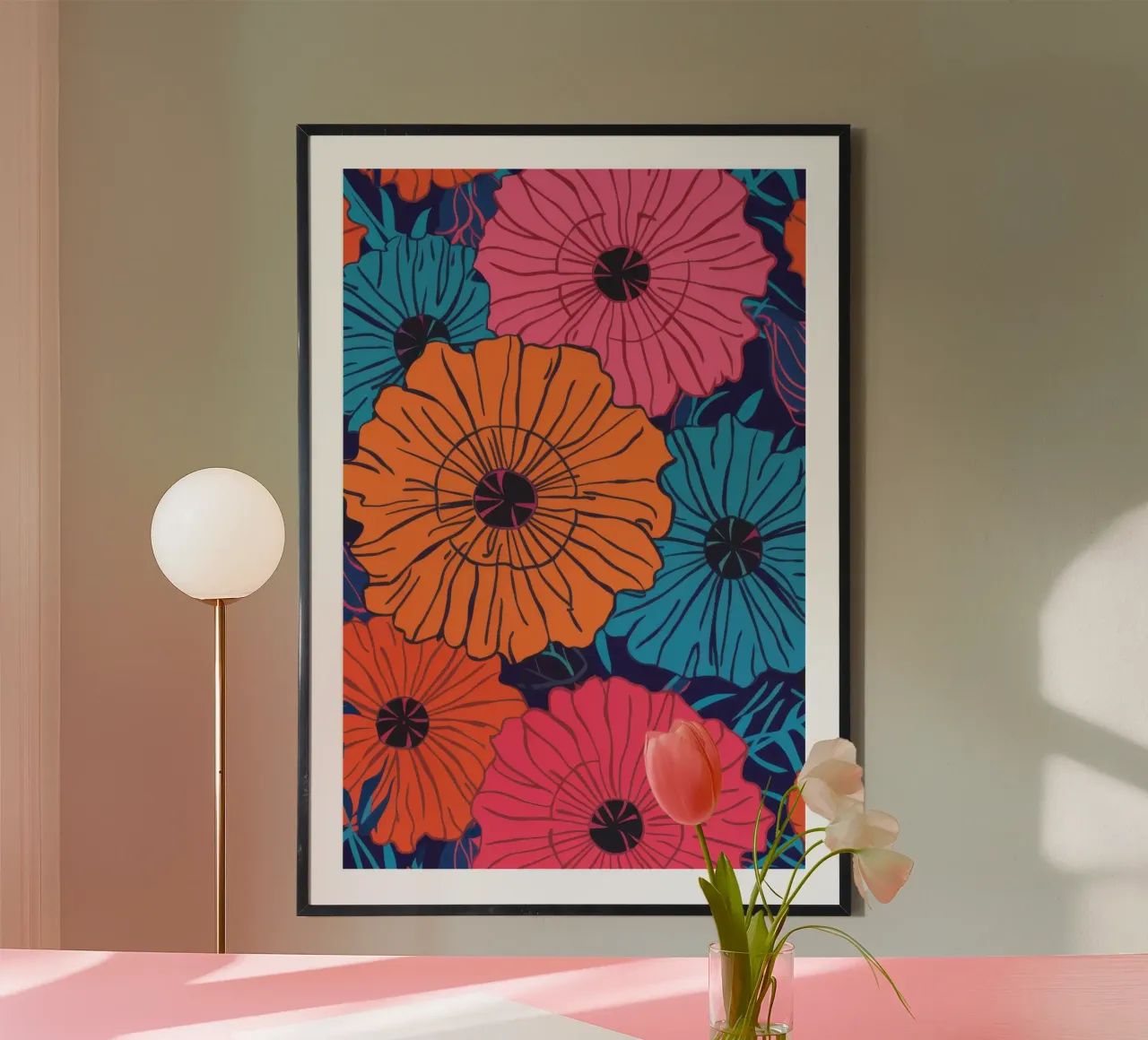 Campo floreale vibrante poster con telaio in alluminio da Solar Paint