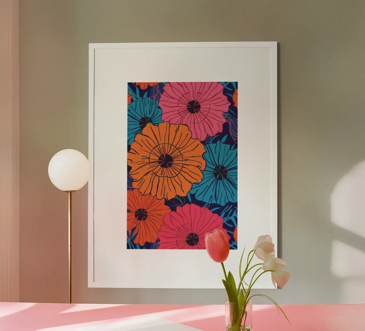 Campo floreale vibrante poster con telaio in alluminio da Solar Paint
