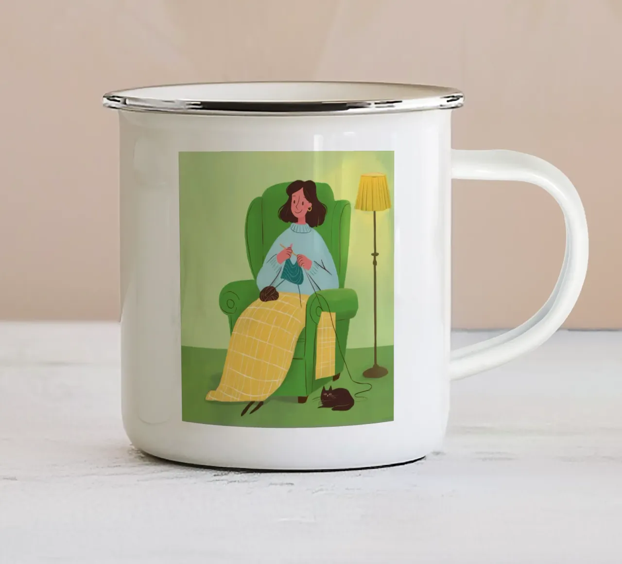 Momento di benessere a maglia tazza in smalto da Bring Haven