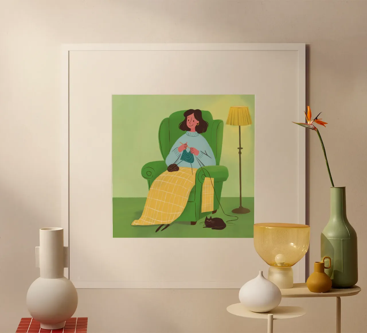 Momento di benessere a maglia poster con telaio in plastica da Bring Haven