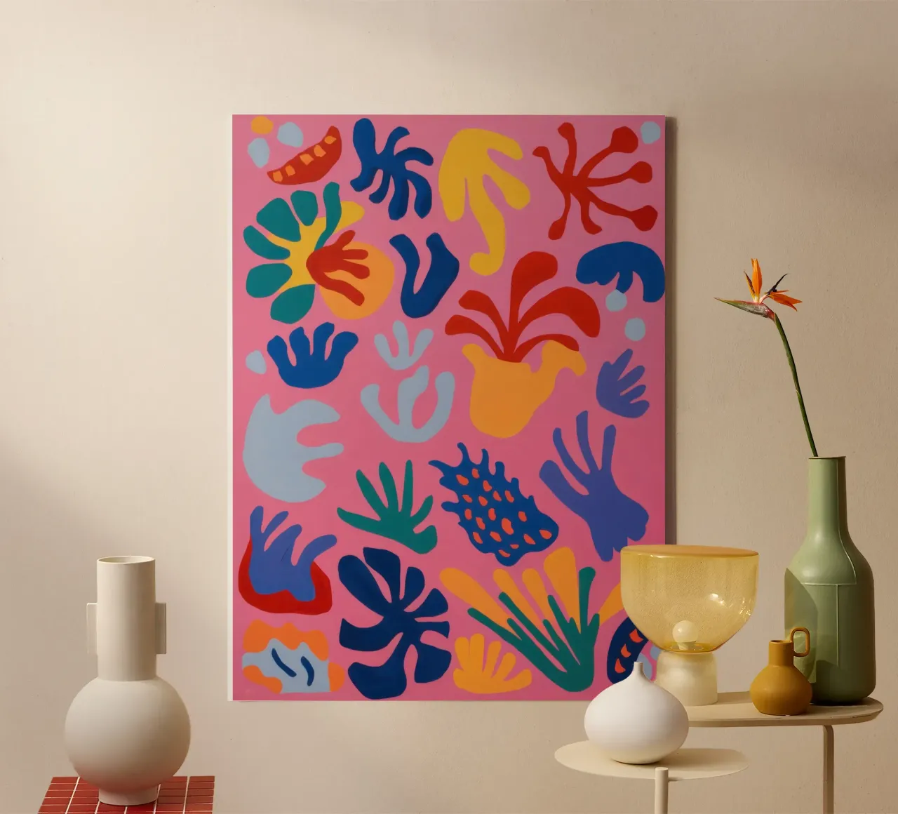 Speels bloemenabstract canvas met Baklijst van Solar Paint