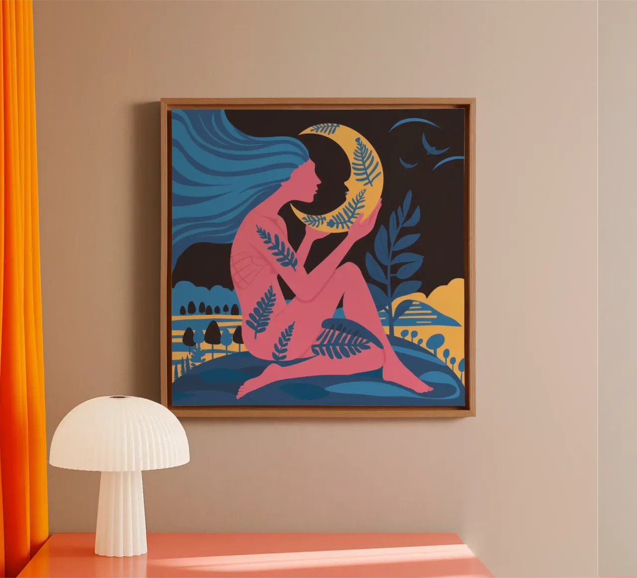 Maanzeegodin canvas met Baklijst van Solar Paint
