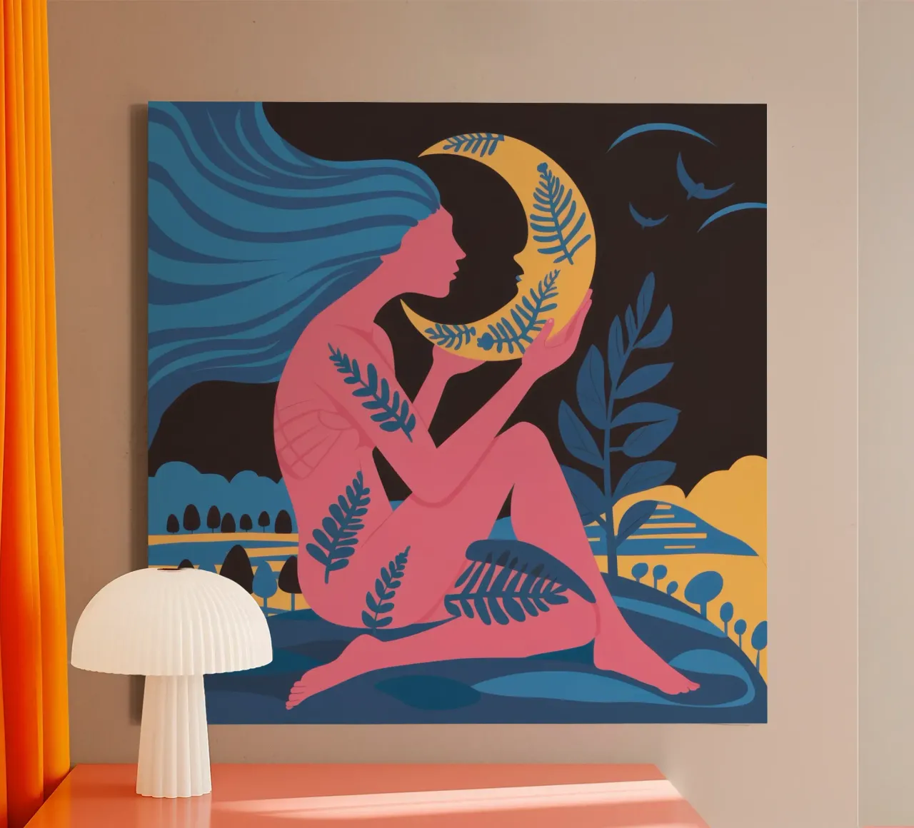 Maanzeegodin canvas met Baklijst van Solar Paint