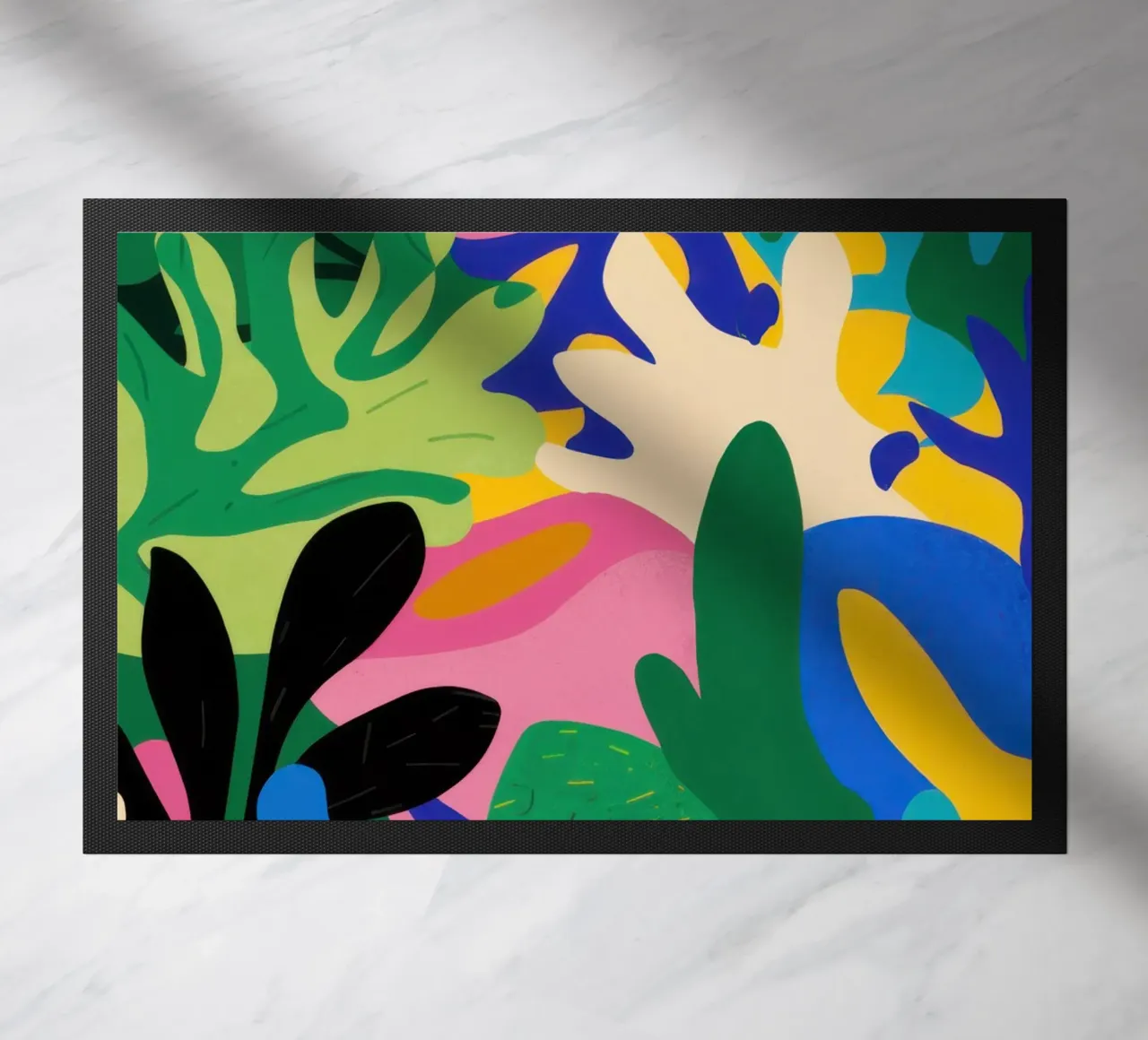Vibrant Jungle Chaos doormat by Veil Maya
