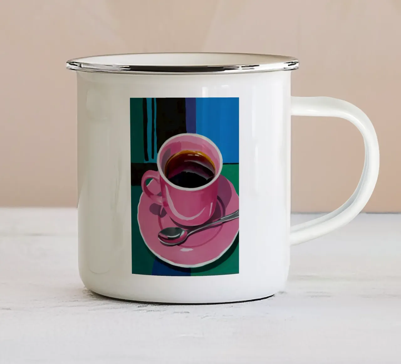 Tazza di caffè rosa tazza in smalto da Flock Reverie
