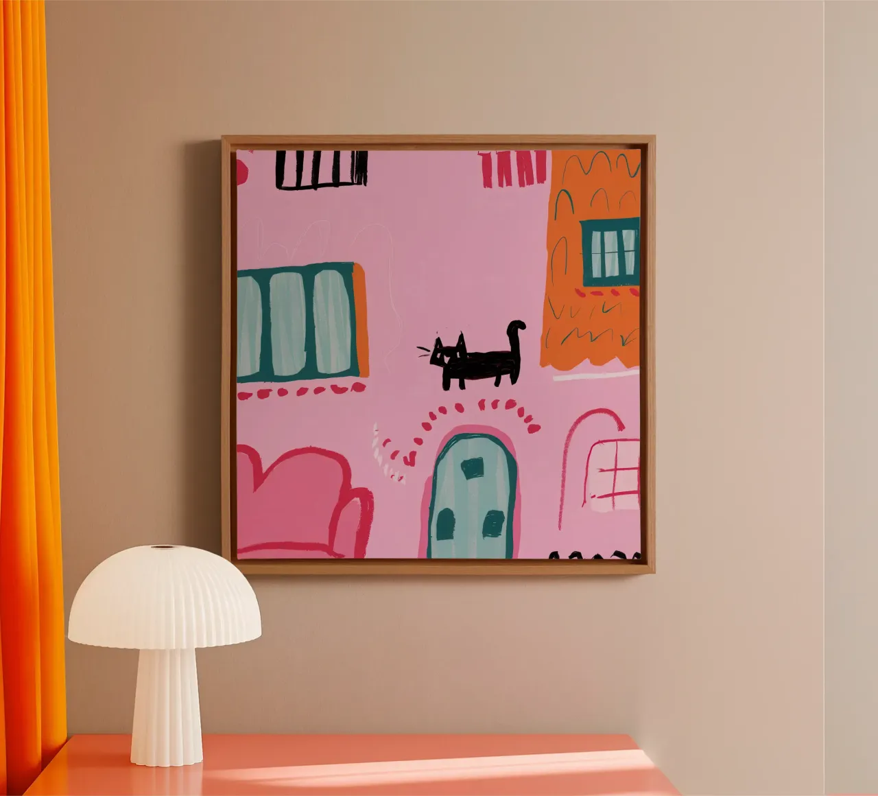 Gatto da parete rosa tela con Cornice a cassetta da Solar Paint