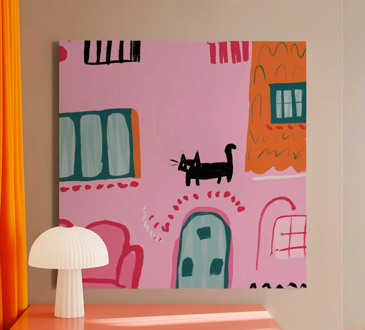 Gatto da parete rosa tela con Cornice a cassetta da Solar Paint