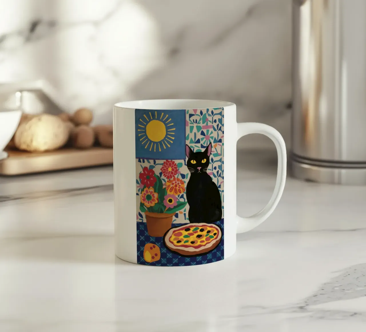 Feline Pizza Night tazza in ceramica da Flock Reverie