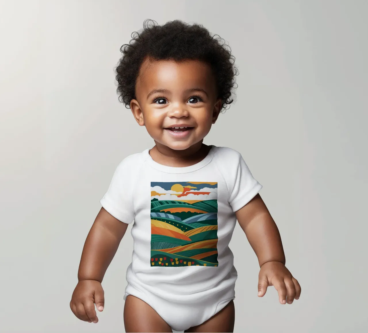 Vibrant Pastoral Dreamscape short-sleeve baby romper by Prism Ritual