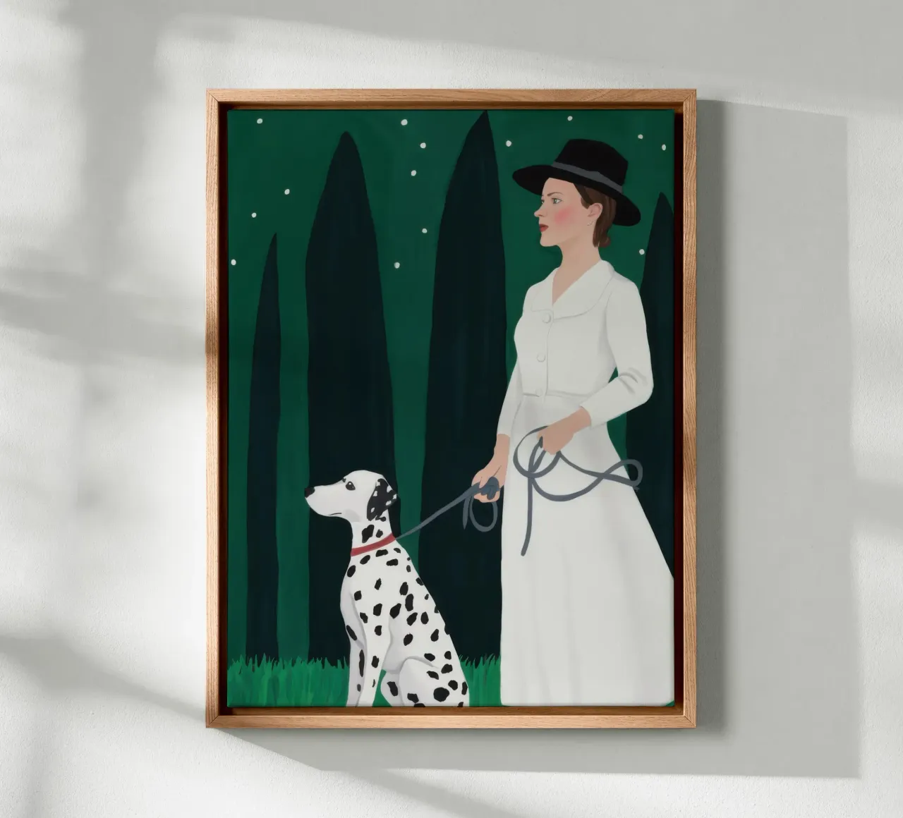 Elegant Dalmatian Stroll canvas with Floater frame by Solar Paint