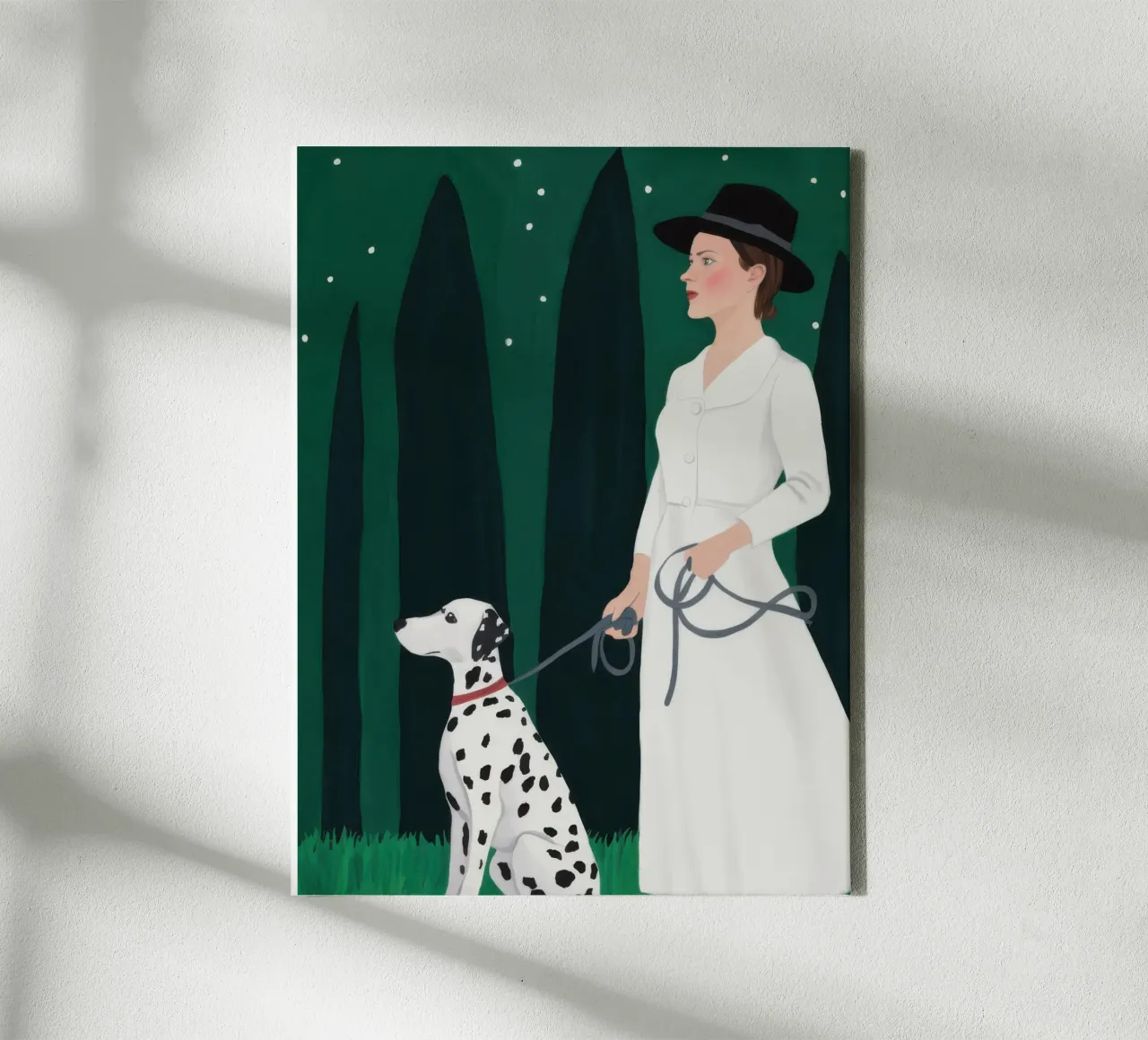 Elegant Dalmatian Stroll canvas with Floater frame by Solar Paint