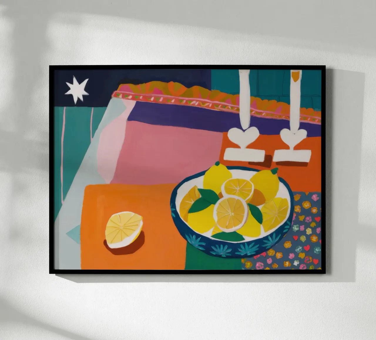 Serenata al limone a lume di candela poster con telaio in legno da Bring Haven