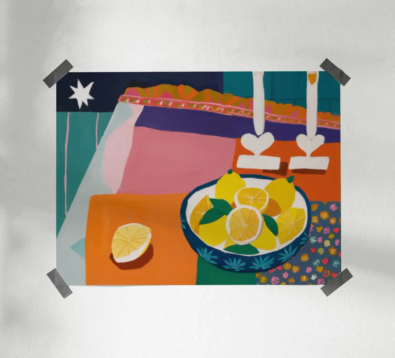 Serenata al limone a lume di candela poster con telaio in legno da Bring Haven