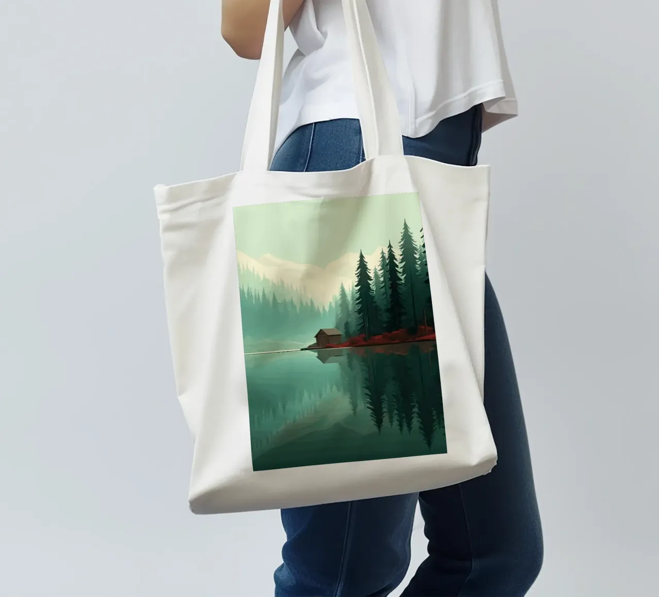 pine trees reflection tote bag by Histrol