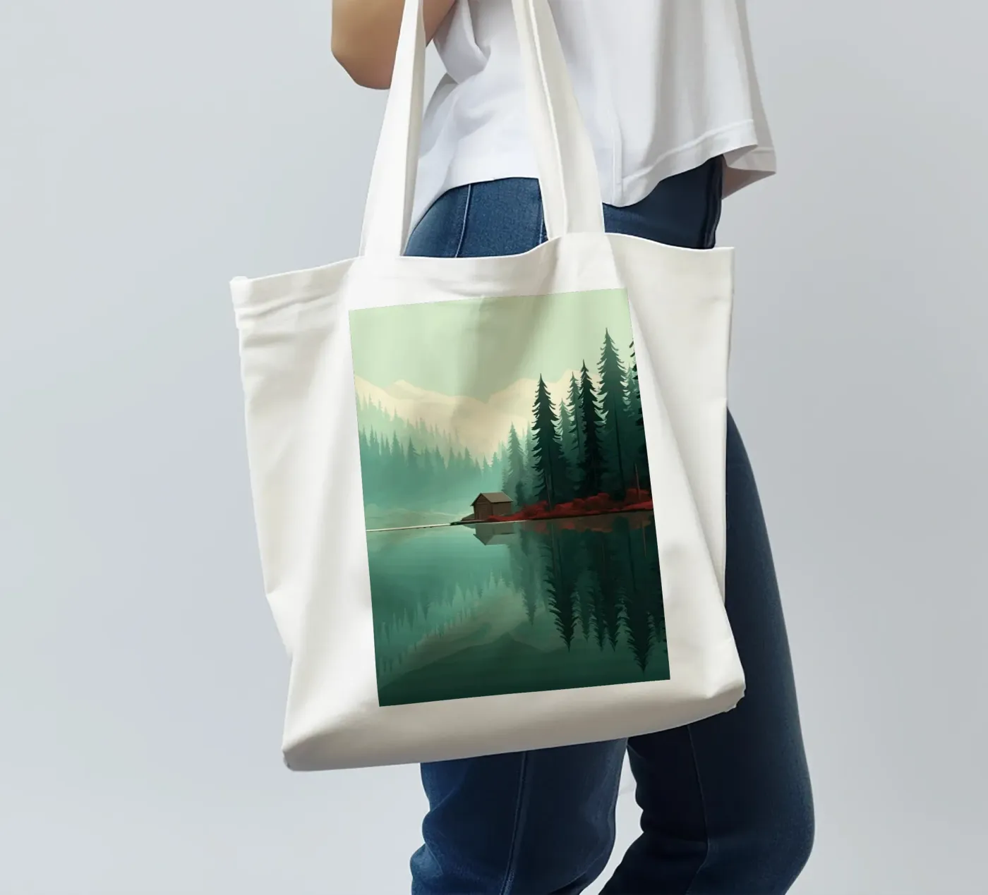 pine trees reflection Jutebeutel von Histrol