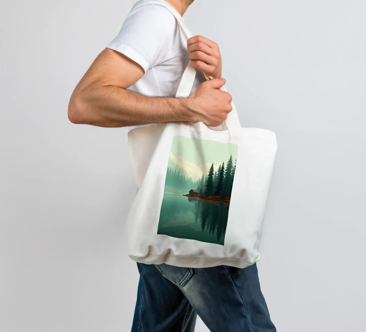 pine trees reflection tote bag by Histrol