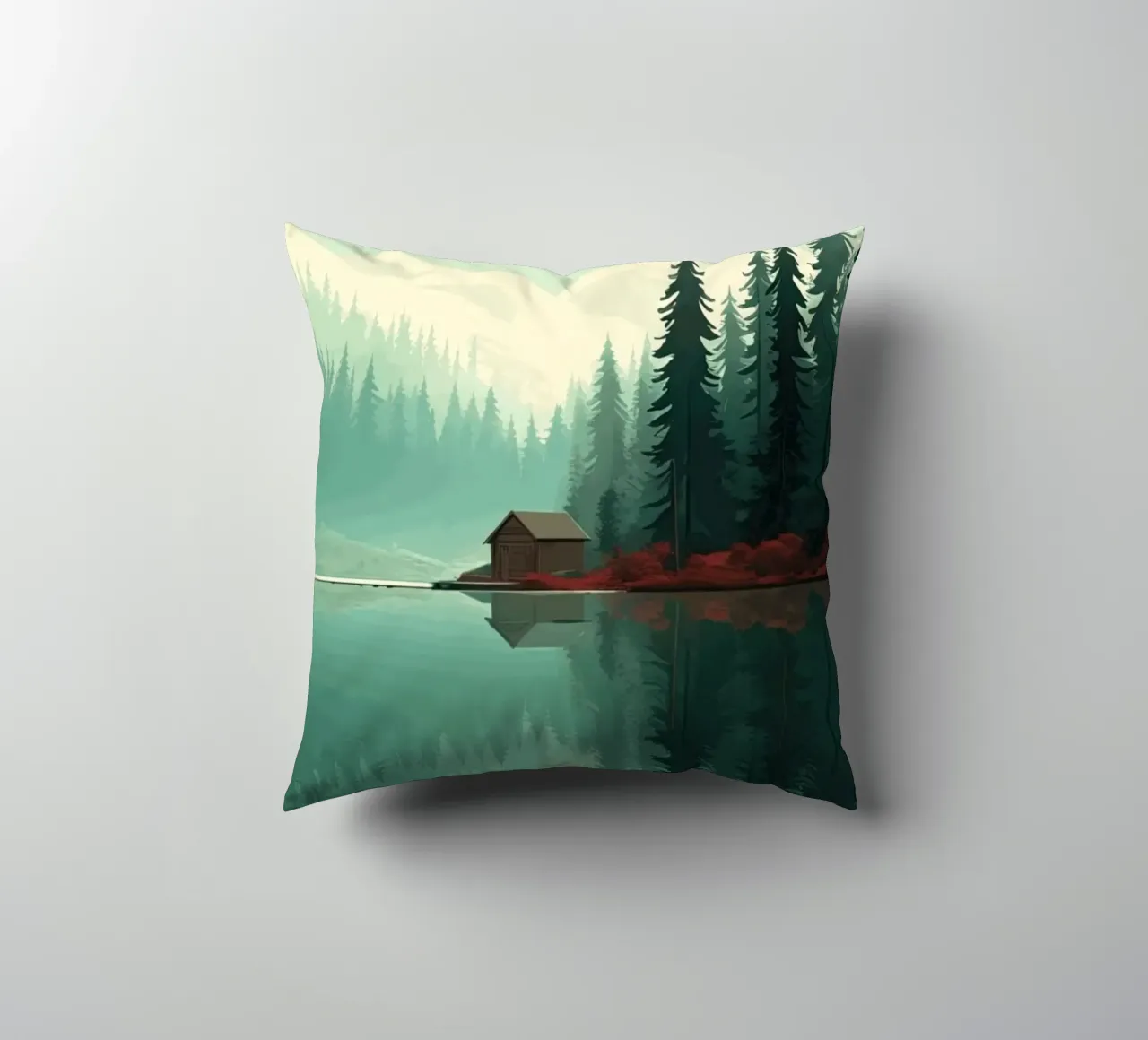 pine trees reflection cuscino da Histrol
