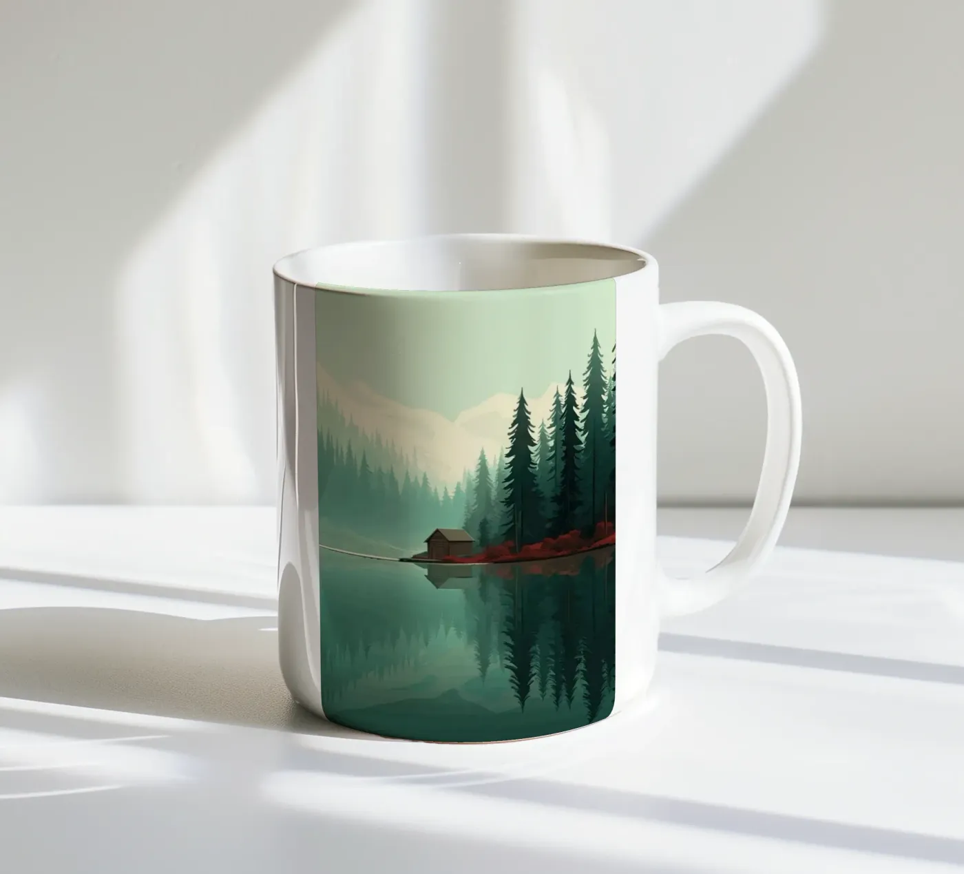 pine trees reflection ceramic mug by Histrol