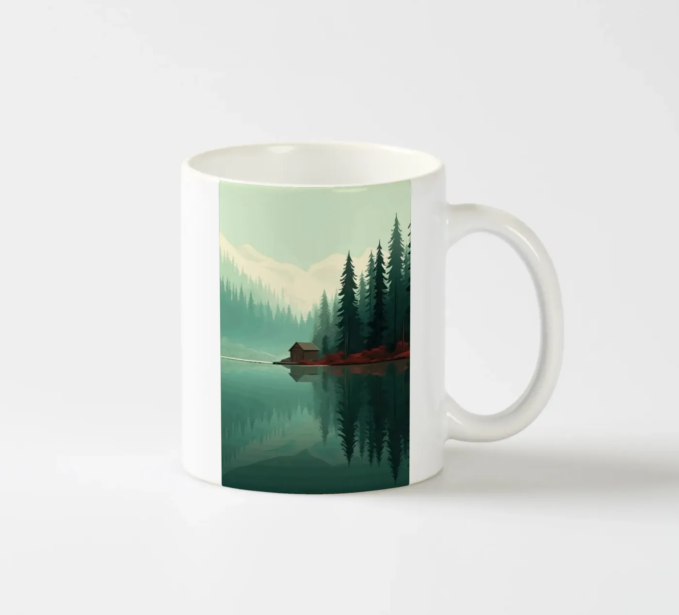 pine trees reflection ceramic mug by Histrol