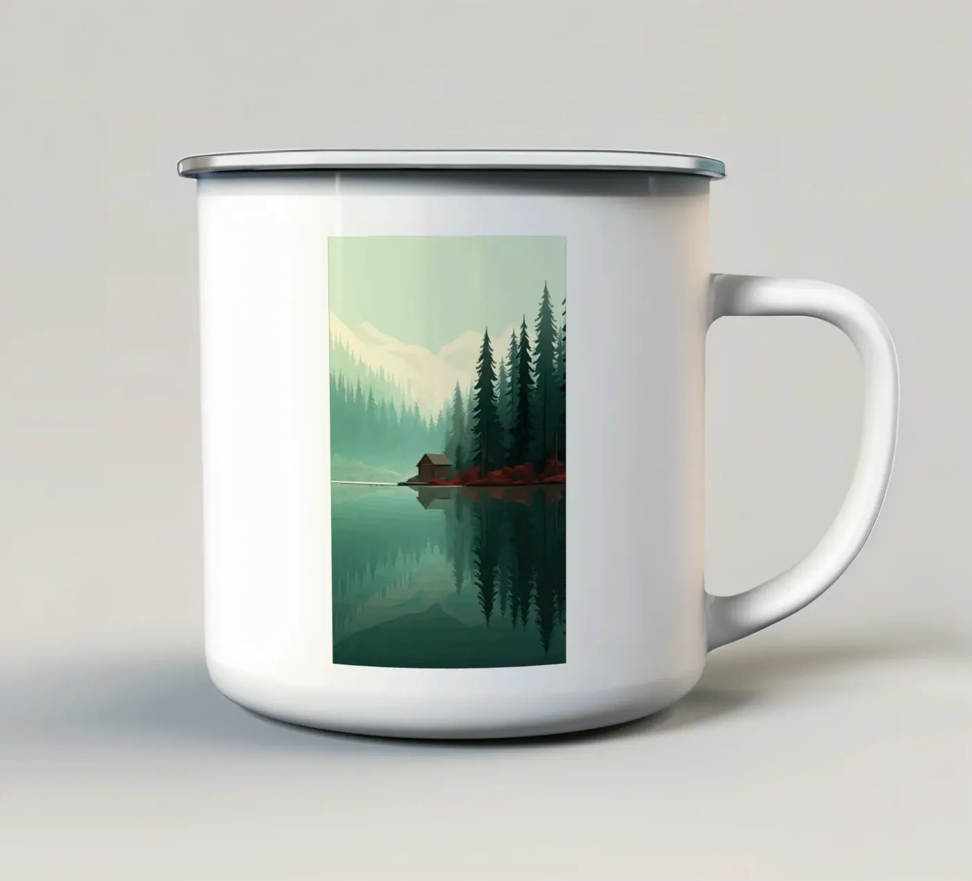 pine trees reflection enamel mug by Histrol