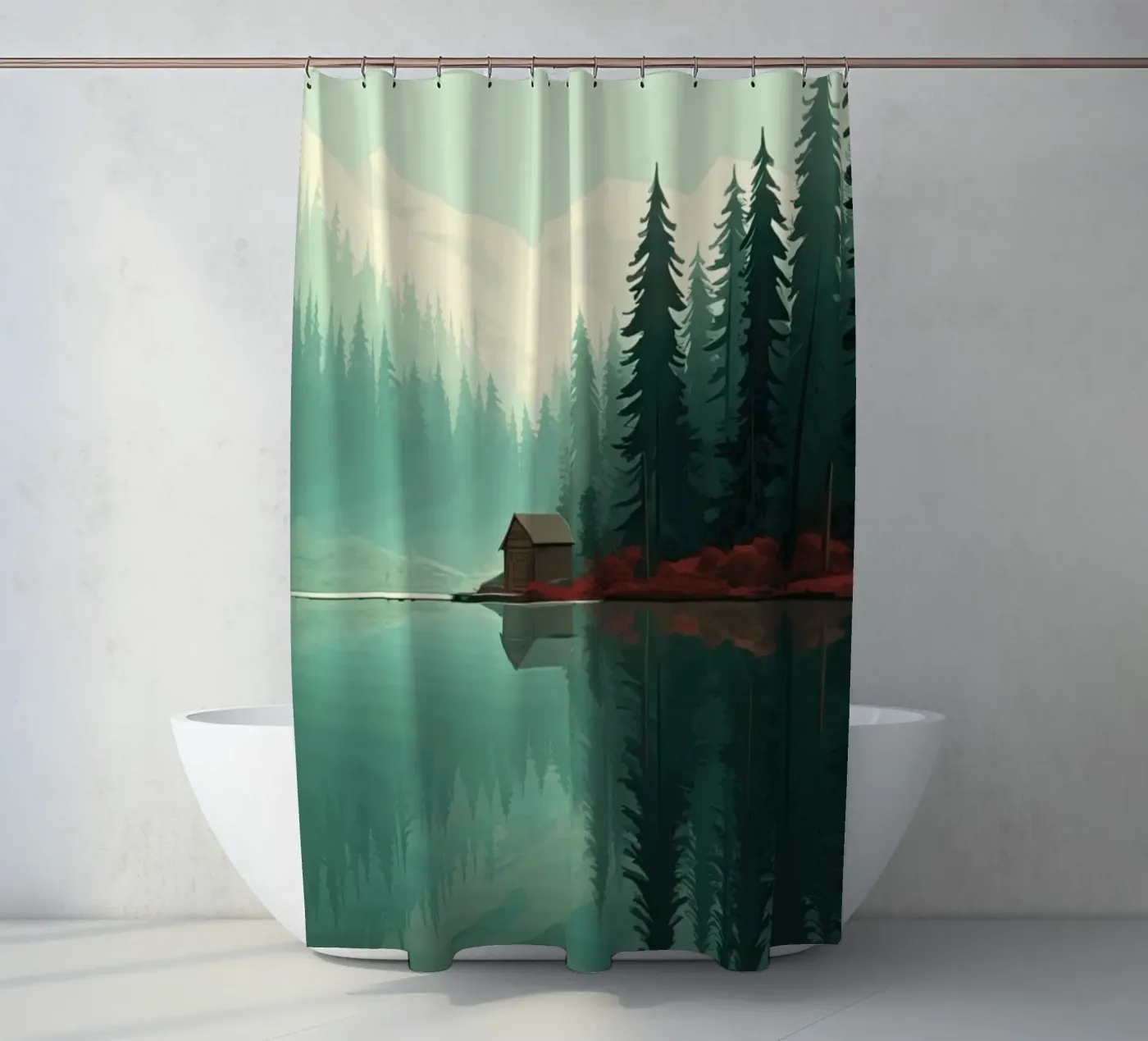 pine trees reflection douchegordijn van Histrol