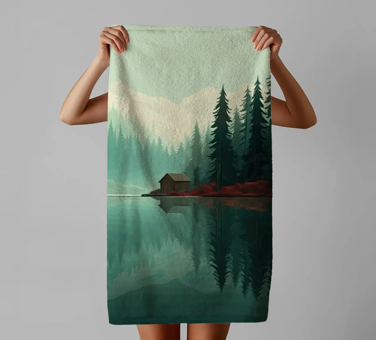 pine trees reflection towel by Histrol