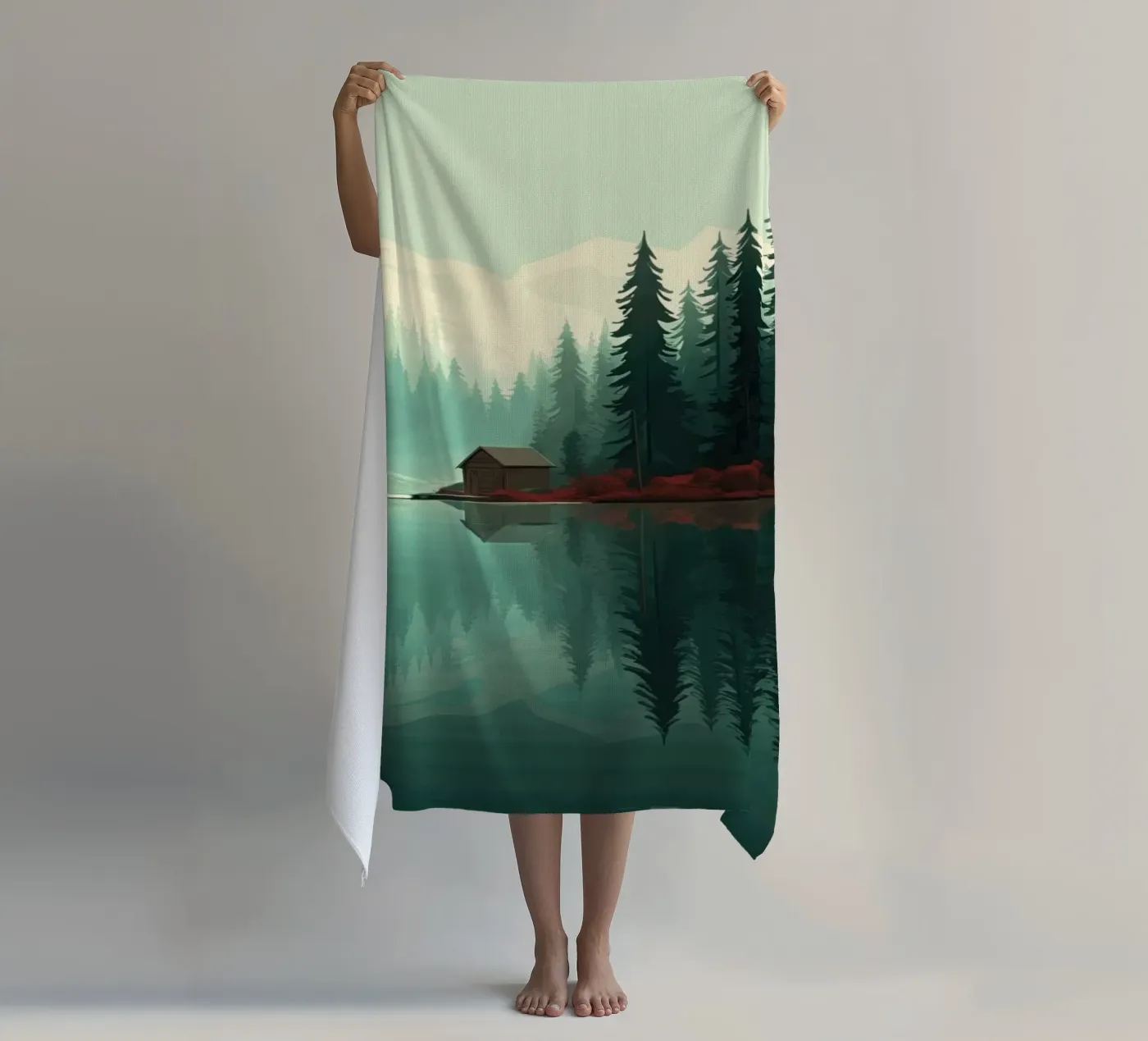 pine trees reflection strandhanddoek van Histrol