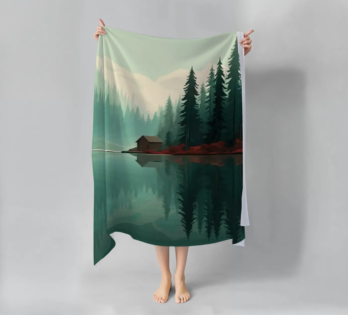 pine trees reflection strandhanddoek van Histrol